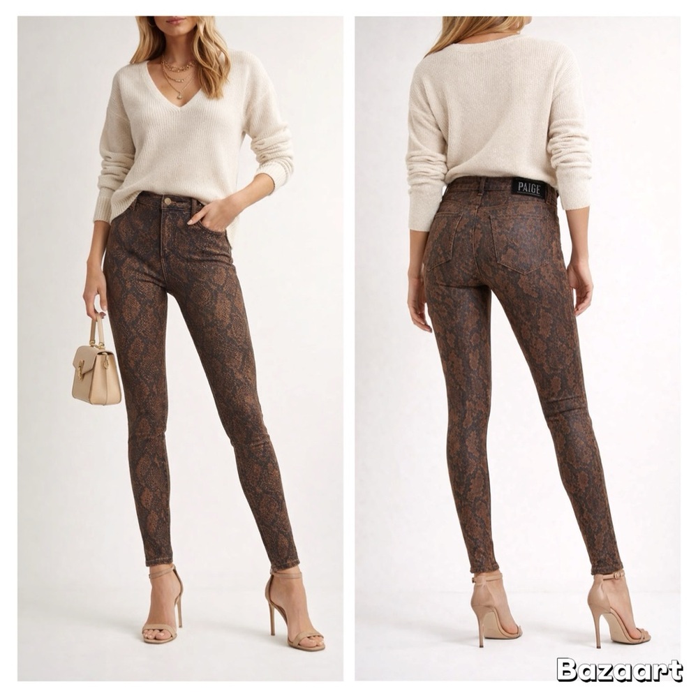Paige Hoxton Ultra Skinny Jeans Coated Brown Snake Sz 25
